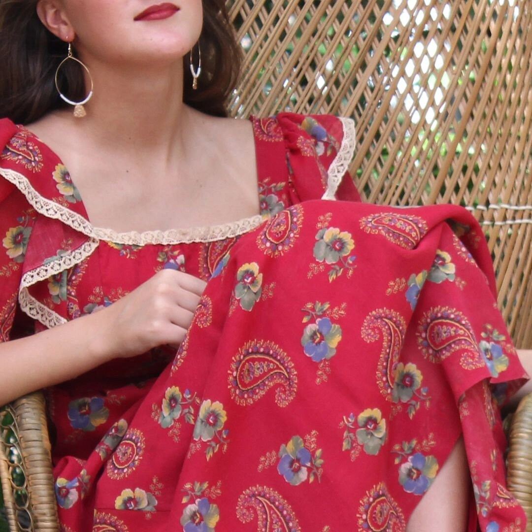 Vintage 70's Paisley Hippie Floral Empire Maxi Dress XS