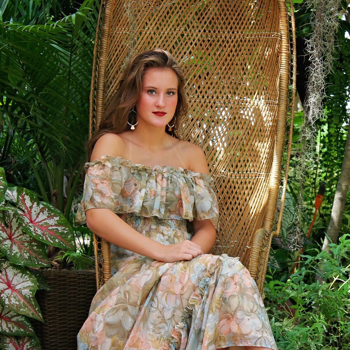 Vintage Dress 70s Candi Jones Muted Floral Smocked Empire M