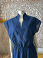 Vintage 70s Polka Dot Cap Sleeves Sheer Nautical Midi Navy Dress