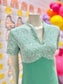 Vintage 70s Lace Rose Mint Green Floral Polyester Maxi Dress S