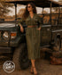 80s Vintage Dolman Green Military Style Dress