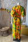 70s Hawaiian Hilo Style Hibiscus Floral Print Maxi Vintage Dress