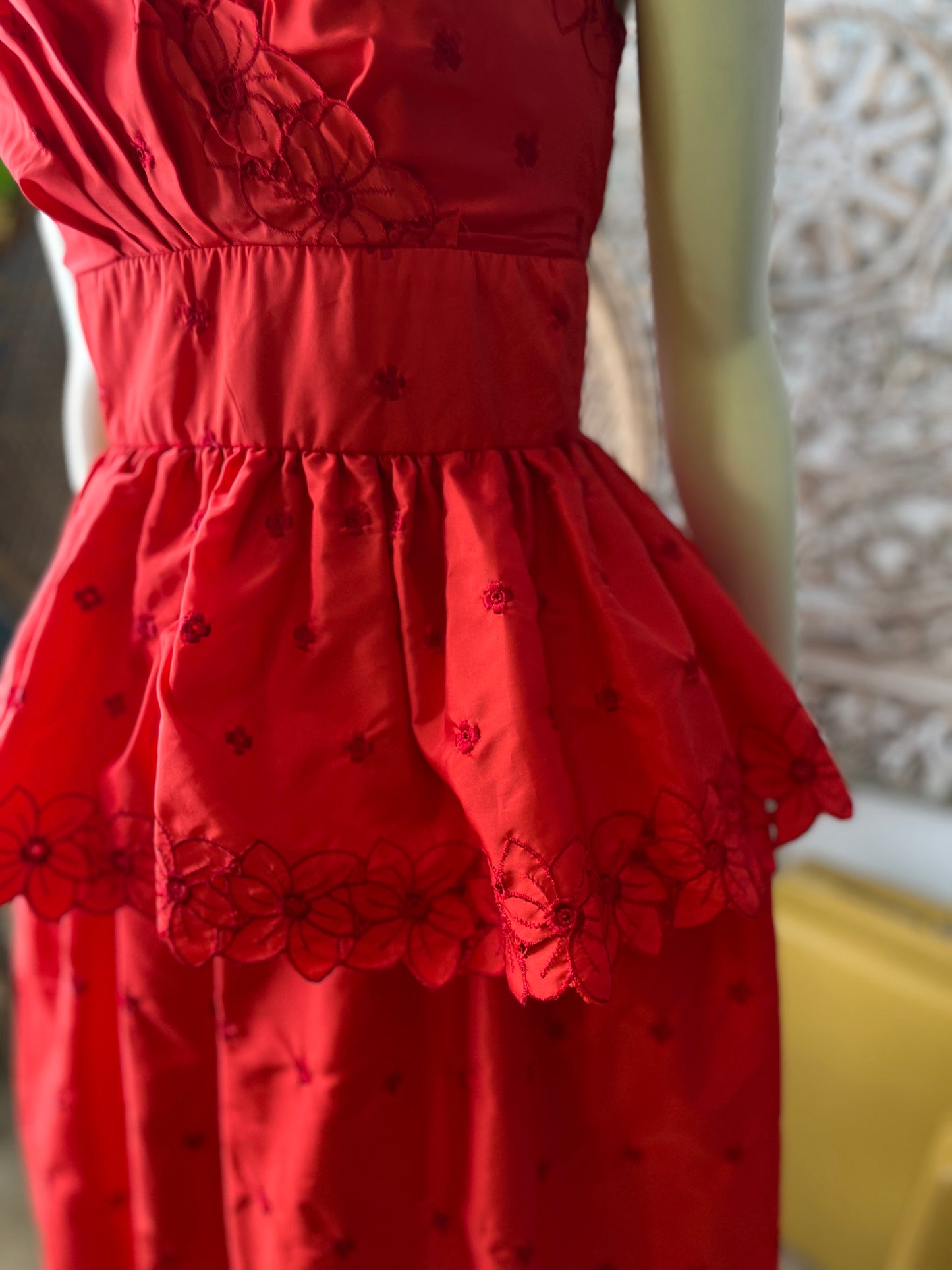 Vintage 80s Joy Steve’s Cocktail Sexy Peplum Red Party Evening Dress