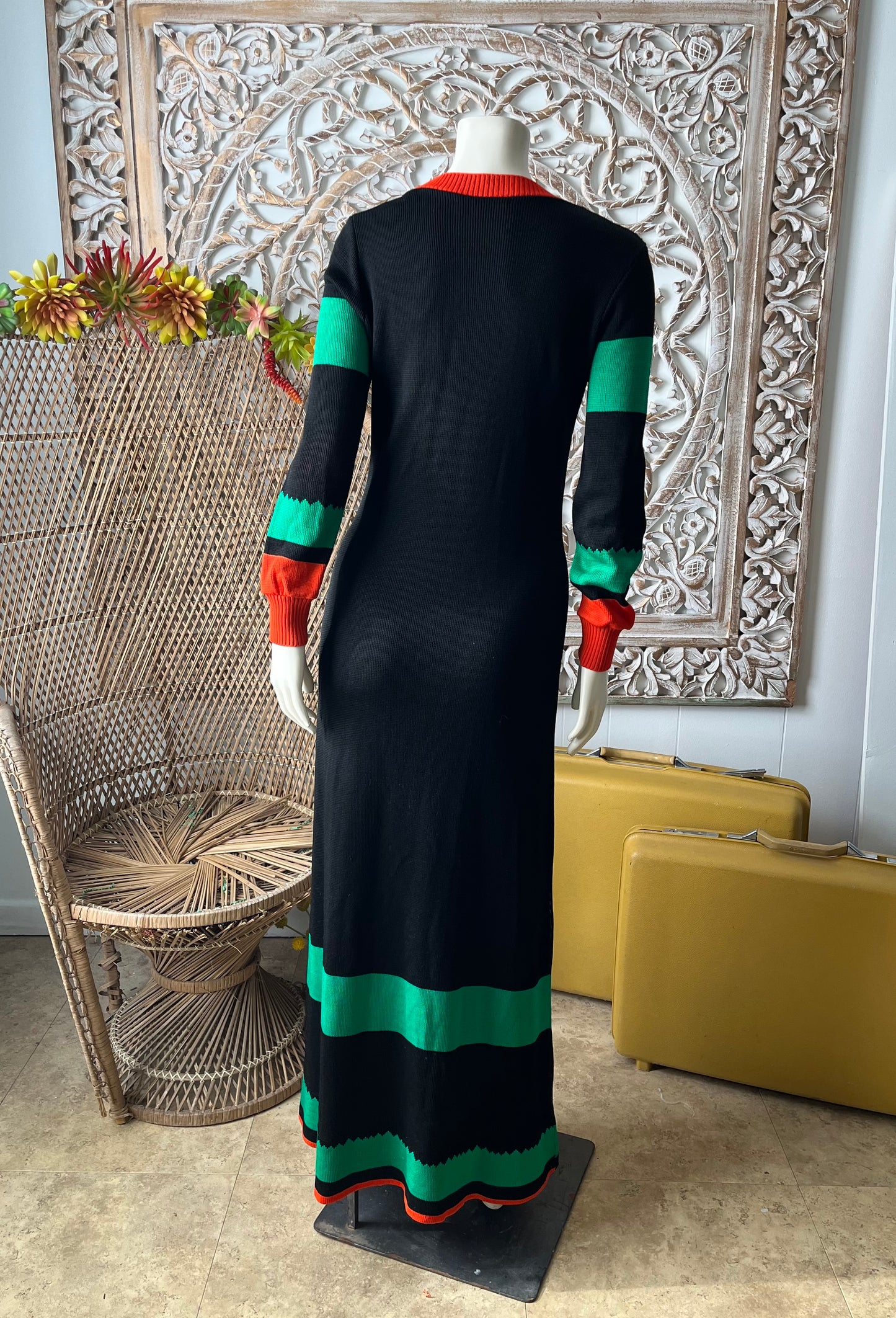 Giorgio di Sant'Angelo Biplane Knit Vintage 70s Maxi Dress S/M