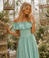 70s Light Green Flowing Bohemian Ruffle Slinky Maxi Dress
