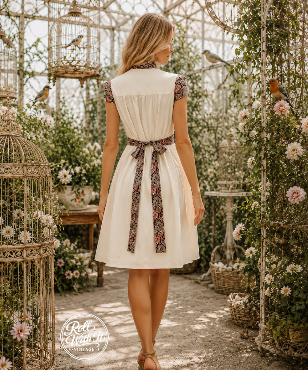 Vintage 70s Wild Floral Banded Waist Bohemian Mini Dress