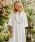 Vintage 70s Beige Bohemian Hippie Lace Caftan Dress L