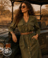 80s Vintage Dolman Green Military Style Dress