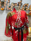 Vintage 80s Asian Floral Print Rickshaw Wrap Cherry Blossom Kimono Duster