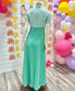 Vintage 70s Lace Rose Mint Green Floral Polyester Maxi Dress S