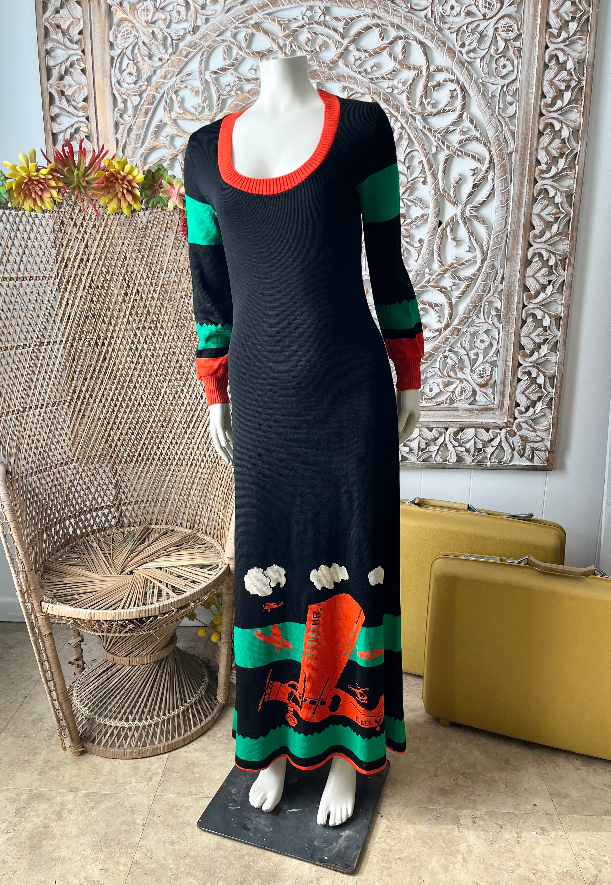 Giorgio di Sant'Angelo Biplane Knit Vintage 70s Maxi Dress S/M rollwithitvintage Giorgio di Sant'Angelo Biplane Knit Vintage 70s Maxi Dress S/M rollwithitvintage