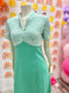Vintage 70s Lace Rose Mint Green Floral Polyester Maxi Dress S