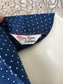 Vintage 70s Polka Dot Cap Sleeves Sheer Nautical Midi Navy Dress