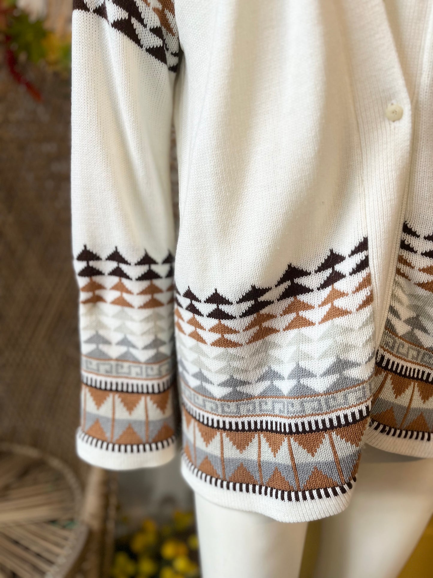 Vintage 70s Bohemian Tribal Cardigan Sweater Jacket L