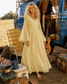 Late 60s Yellow Lace Hippie Flower Child Bell Sleeve Maxi Dress XS