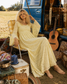 Late 60s Yellow Lace Hippie Flower Child Bell Sleeve Maxi Dress XS