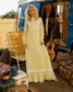 Vintage 70s Empire Lace Gunne Sax Style Yellow Maxi Dress XS