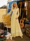 Vintage 70s Empire Lace Gunne Sax Style Yellow Maxi Dress XS