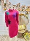 Totally 80s Hot Pink Knit Dolman Star Metallic Slouchy Sweater Dress