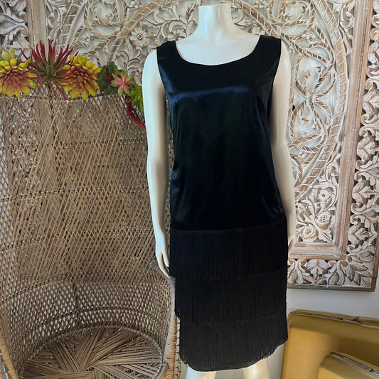60s solid black fringe Knee length Dress