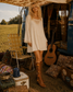 Vintage 70s Crochet Cream Mini Lace Dress L