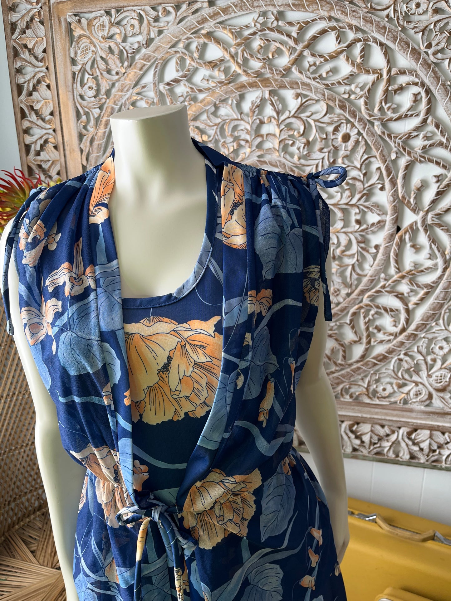 Vintage 70s Slinky Sheer Gathered Orchid Floral Dress and Jacket