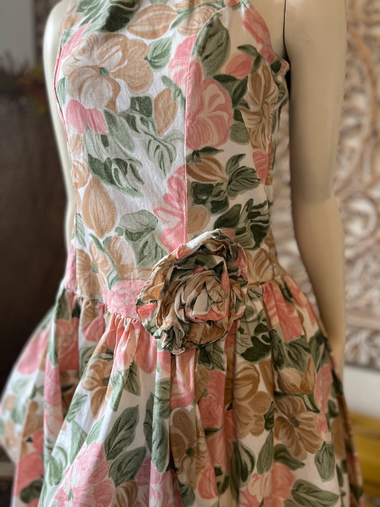 Vintage Dress 1980s High Low Rose Floral Mini M