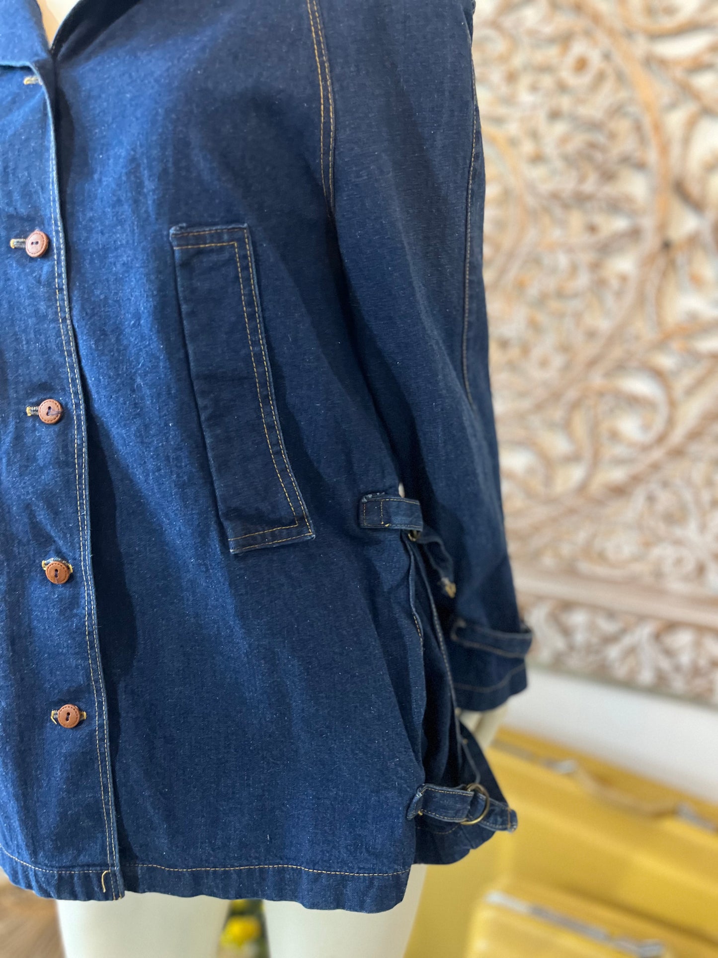 Vintage 70s Denim Hooded Buckle Sleeve Jacket L
