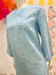Vintage 70s Blue Boho Tiny Floral Print Hippie Mini Shift Dress M