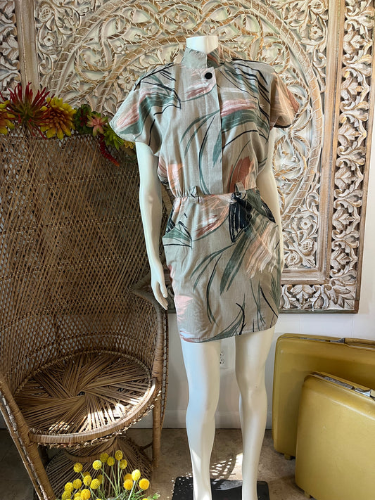 Khaki High Collar military style mini dress