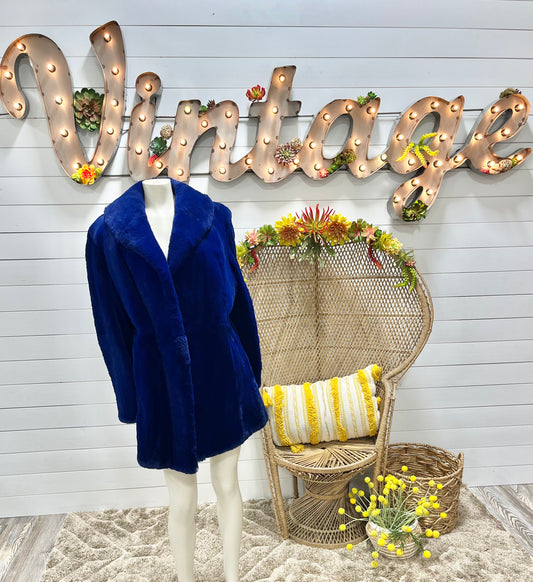 Vintage 70s Ultra Rare Blue Sheared Beaver Rockstar Coat