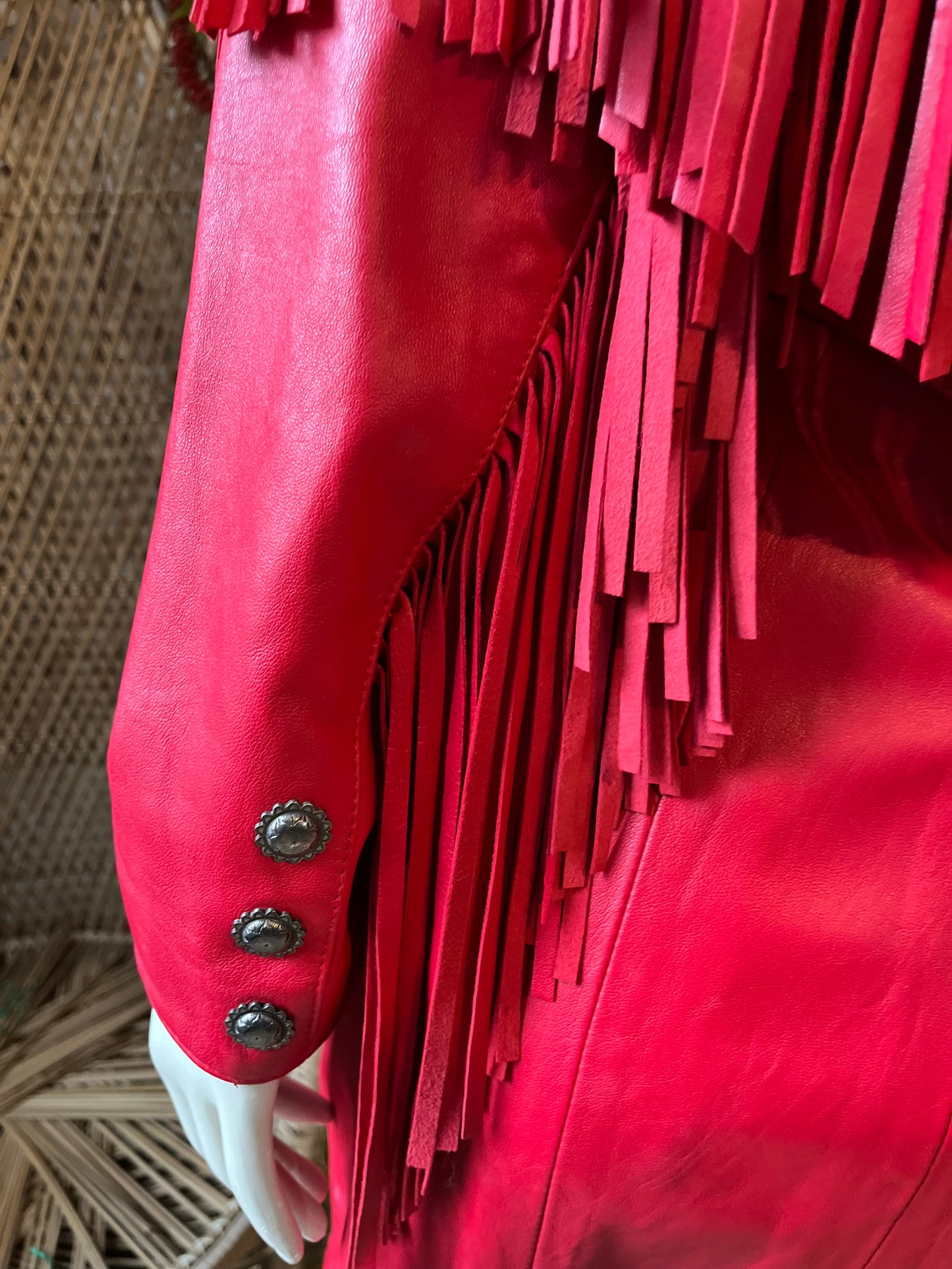 90's Rare Rodeo Fringe North Beach Western By Michael Hoban Genuine Leather Coat Dress S