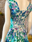 Vintage 80s Ruched Floral Bubble Hem Mini Dress S/M