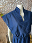 Vintage 70s Polka Dot Cap Sleeves Sheer Nautical Midi Navy Dress