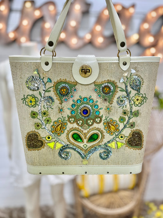 Vintage 60s Enid Collins Style Beaded Floral Purse