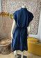 Vintage 70s Polka Dot Cap Sleeves Sheer Nautical Midi Navy Dress
