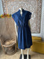 Vintage 70s Polka Dot Cap Sleeves Sheer Nautical Midi Navy Dress