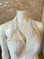 Vintage 70s Mike Benet White Halter Sequin Evening Gown XS