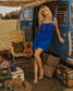70s Pleated Lace Sexy Blue Empire Mini Vintage Dress XS/S