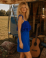 70s Pleated Lace Sexy Blue Empire Mini Vintage Dress XS/S