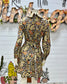 Vintage 70s Psychedelic Round Collar Button Cuff Mini Dress L
