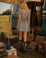 Vintage 70s Hippie Blue Chambray Ruffle Sleeve Mini Dress XS