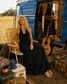 Vintage 70s Black Ruffled Climax Hippie Halter Maxi Dress XS