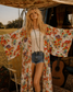 Vintage 70s Asian Floral Print Rickshaw Wrap Kimono Duster