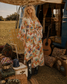 Vintage 70s Asian Floral Print Rickshaw Wrap Kimono Duster