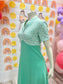 Vintage 70s Lace Rose Mint Green Floral Polyester Maxi Dress S