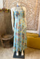 Vintage 70s Blue Floral Cage Top Empire Maxi Dress XS