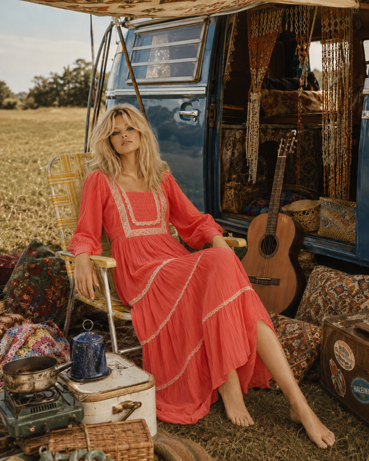 70s Gunne Sax Style Gauzy Jody T Lace Hippie Maxi Dress S
