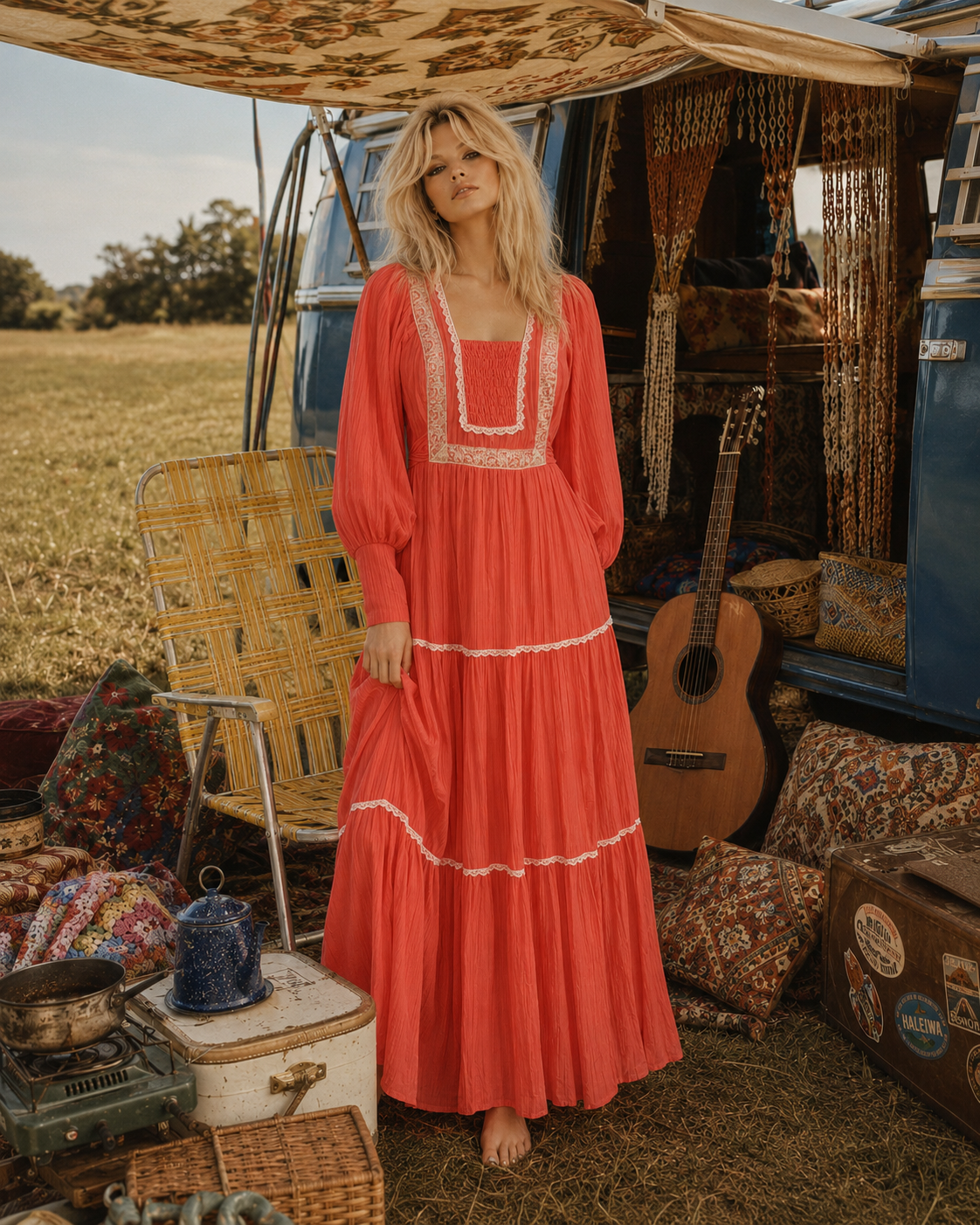 70s Gunne Sax Style Gauzy Jody T Lace Hippie Maxi Dress S