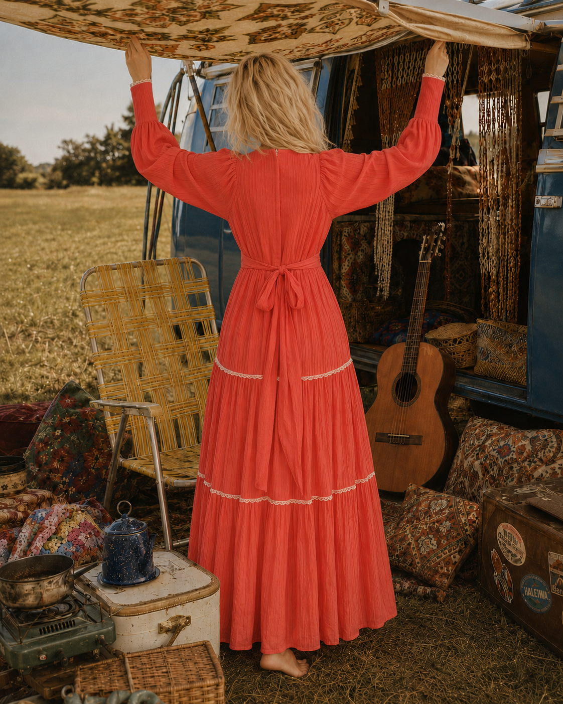 70s Gunne Sax Style Gauzy Jody T Lace Hippie Maxi Dress S